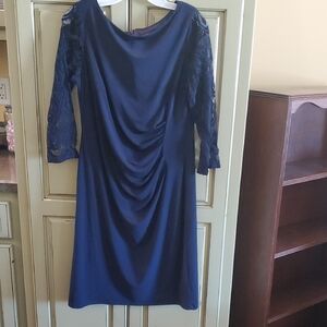 Jessica Howard Navy Long Sleeve Dress with Lace